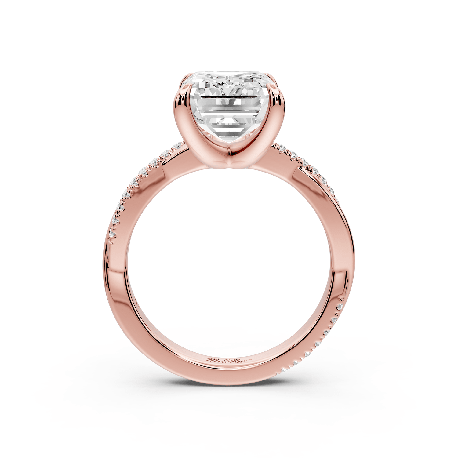 Ella - 4ct 18k rose gold Emerald Classic Solitaire Engagement Ring with Shared-Prong Pavé Band - Mr. Alex Jewelry