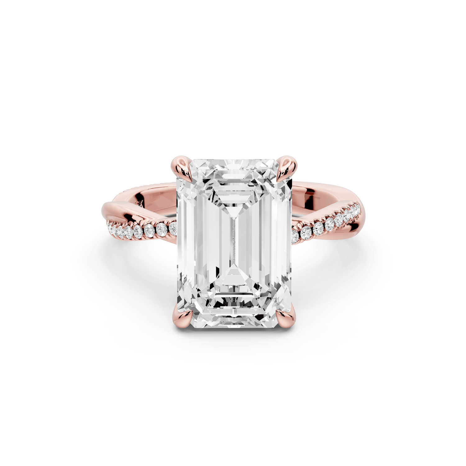 Ella - 4ct 18k rose gold Emerald Classic Solitaire Engagement Ring with Shared-Prong Pavé Band - Mr. Alex Jewelry