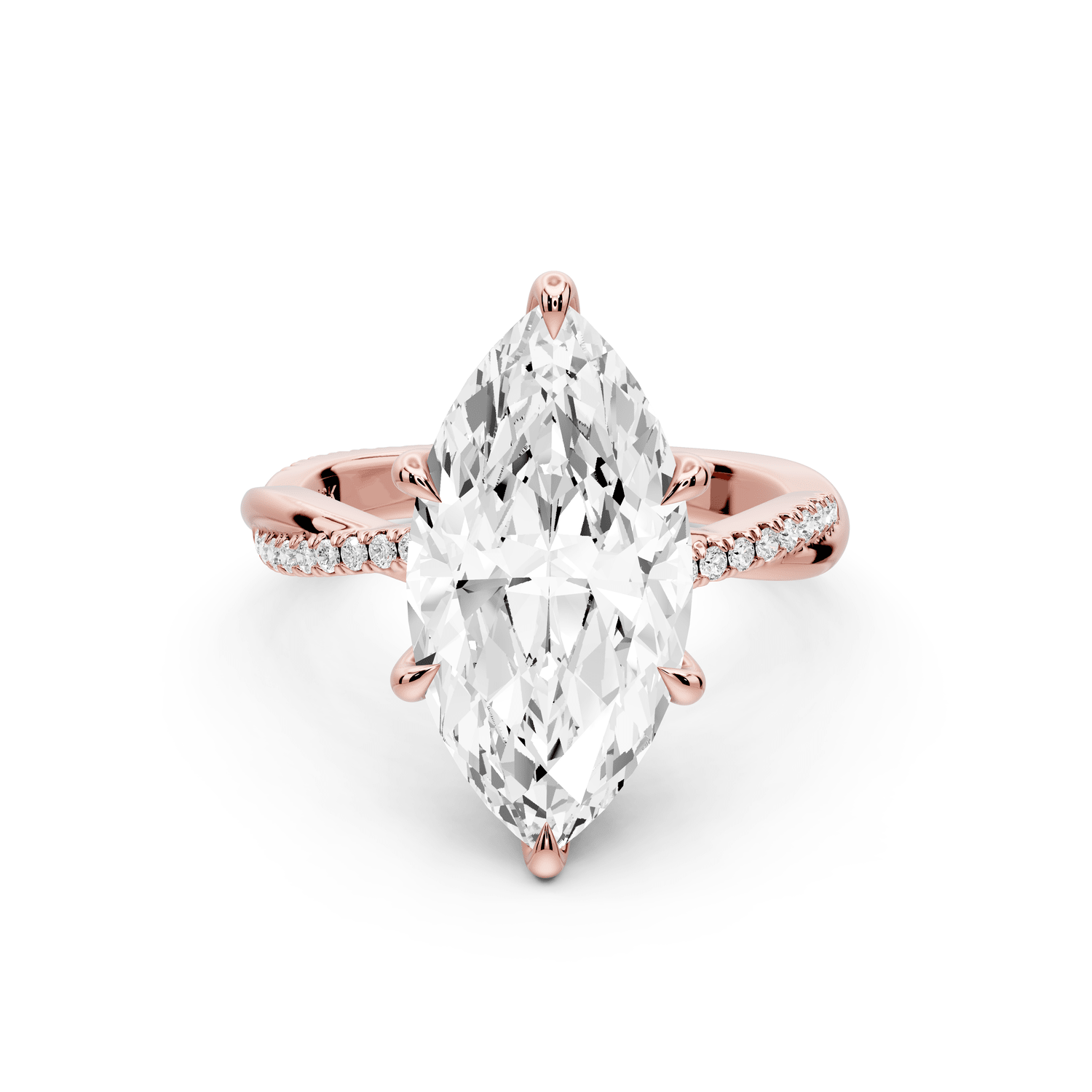 Ella - 4ct 18k rose gold Marquise Classic Solitaire Engagement Ring with Shared-Prong Pavé Band - Mr. Alex Jewelry