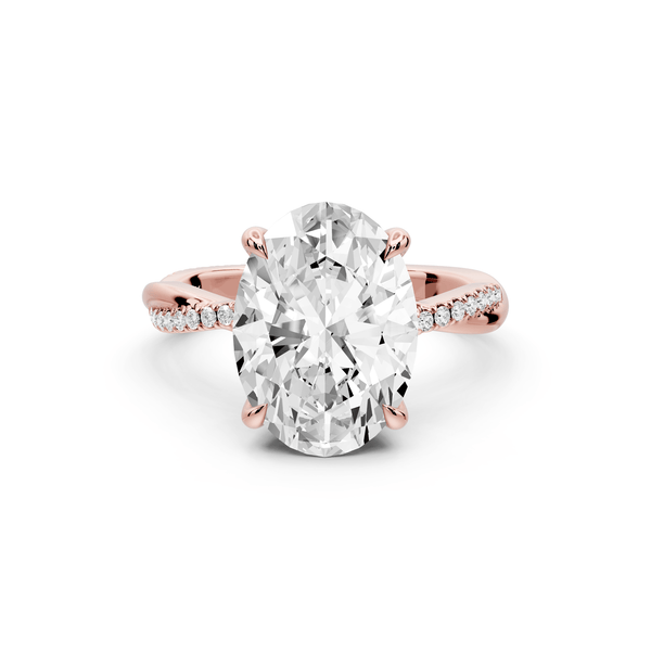 Ella - 4ct 18k rose gold Oval Classic Solitaire Engagement Ring with Shared-Prong Pavé Band - Mr. Alex Jewelry