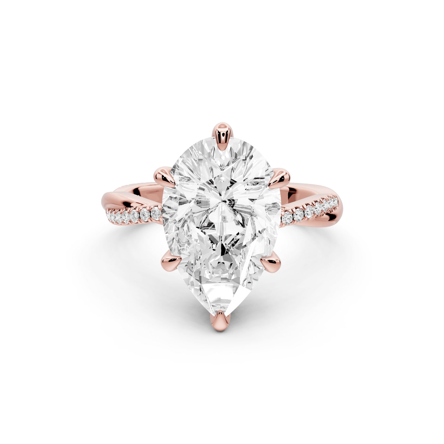 Ella - 4ct 18k rose gold Pear Classic Solitaire Engagement Ring with Shared-Prong Pavé Band - Mr. Alex Jewelry
