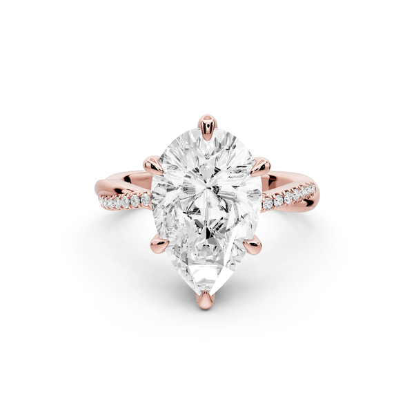 Ella - 4ct 18k rose gold Pear Classic Solitaire Engagement Ring with Shared-Prong Pavé Band - Mr. Alex Jewelry