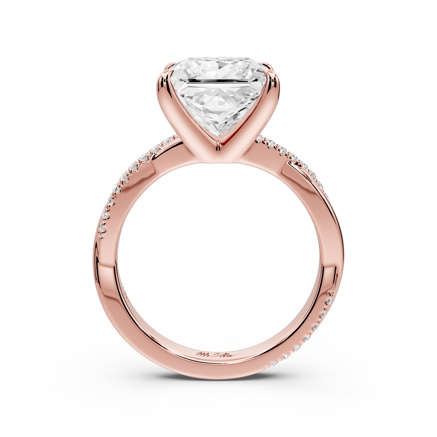 Ella - 4ct 18k rose gold Princess Classic Solitaire Engagement Ring with Shared-Prong Pavé Band - Mr. Alex Jewelry