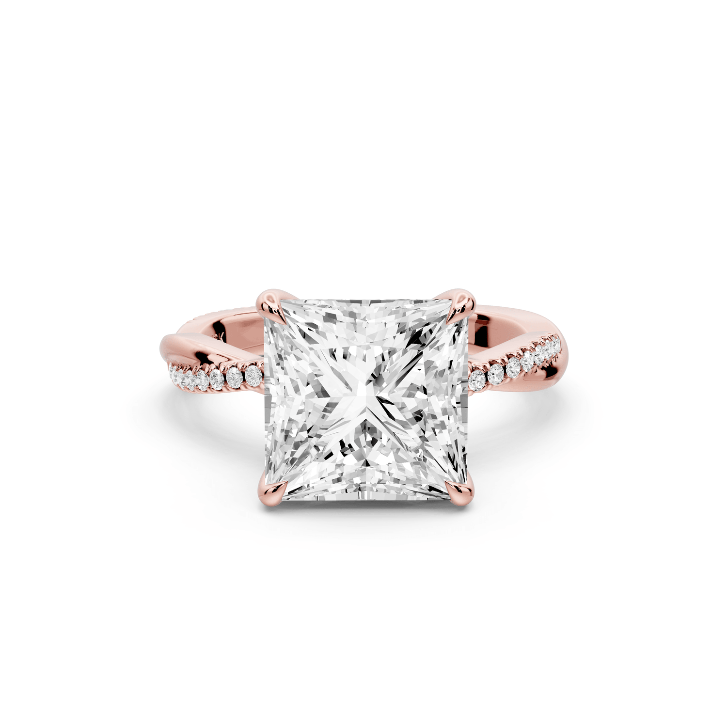 Ella - 4ct 18k rose gold Princess Classic Solitaire Engagement Ring with Shared-Prong Pavé Band - Mr. Alex Jewelry
