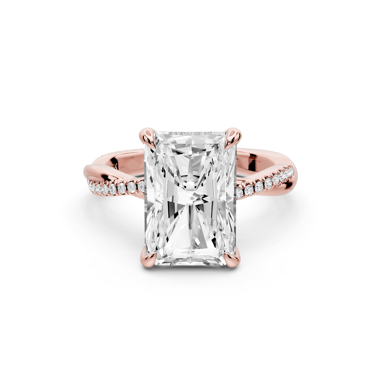 Ella - 4ct 18k rose gold Radiant Classic Solitaire Engagement Ring with Shared-Prong Pavé Band - Mr. Alex Jewelry
