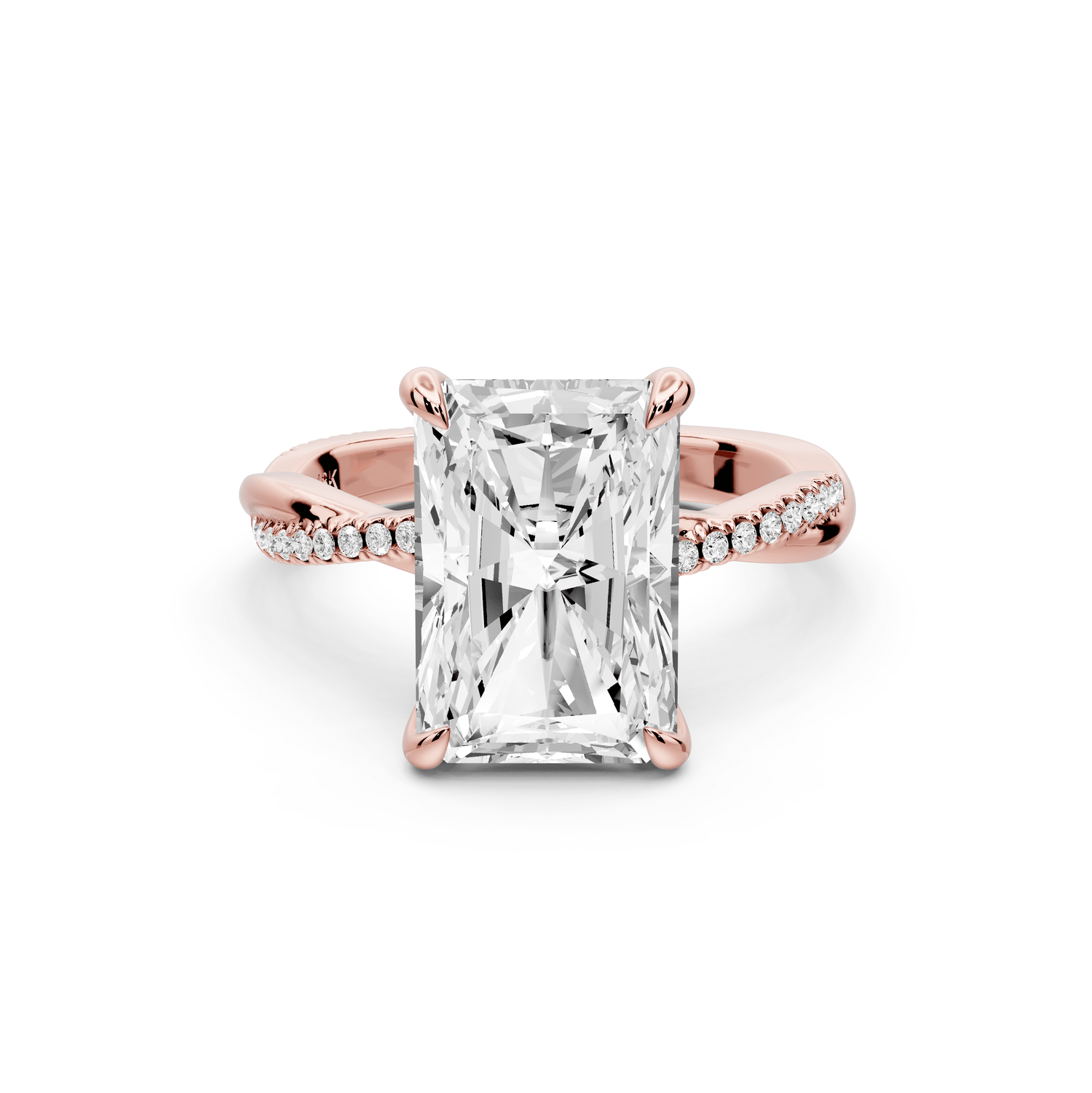 Ella - 4ct 18k rose gold Radiant Classic Solitaire Engagement Ring with Shared-Prong Pavé Band - Mr. Alex Jewelry