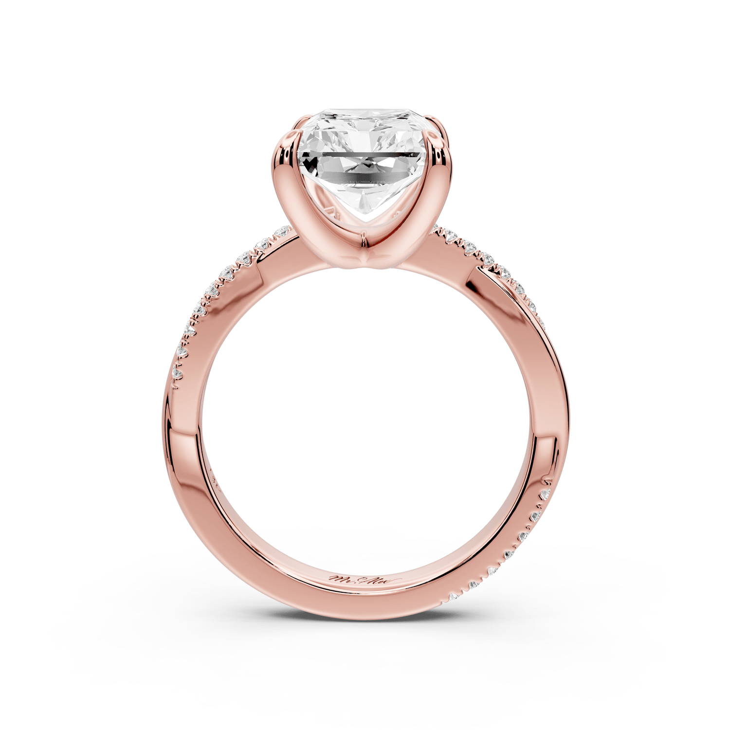 Ella - 4ct 18k rose gold Radiant Classic Solitaire Engagement Ring with Shared-Prong Pavé Band - Mr. Alex Jewelry