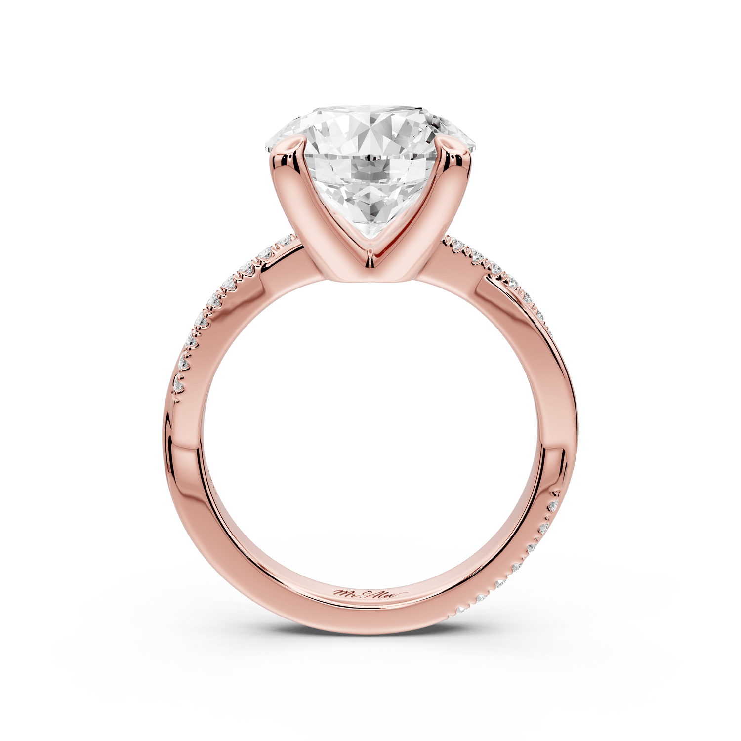Ella - 4ct 18k rose gold Round Classic Solitaire Engagement Ring with Shared-Prong Pavé Band - Mr. Alex Jewelry
