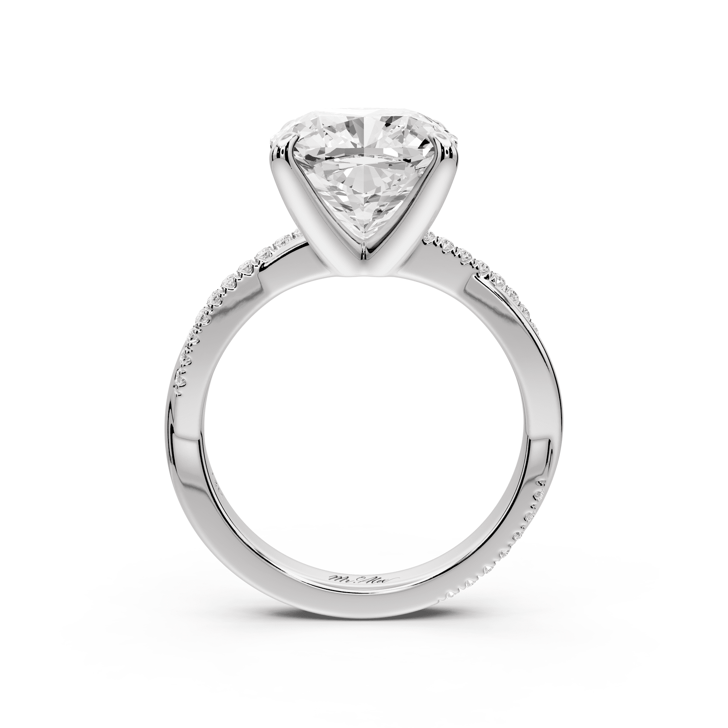Ella - 4ct 18k white gold Cushion Classic Solitaire Engagement Ring with Shared-Prong Pavé Band - Mr. Alex Jewelry