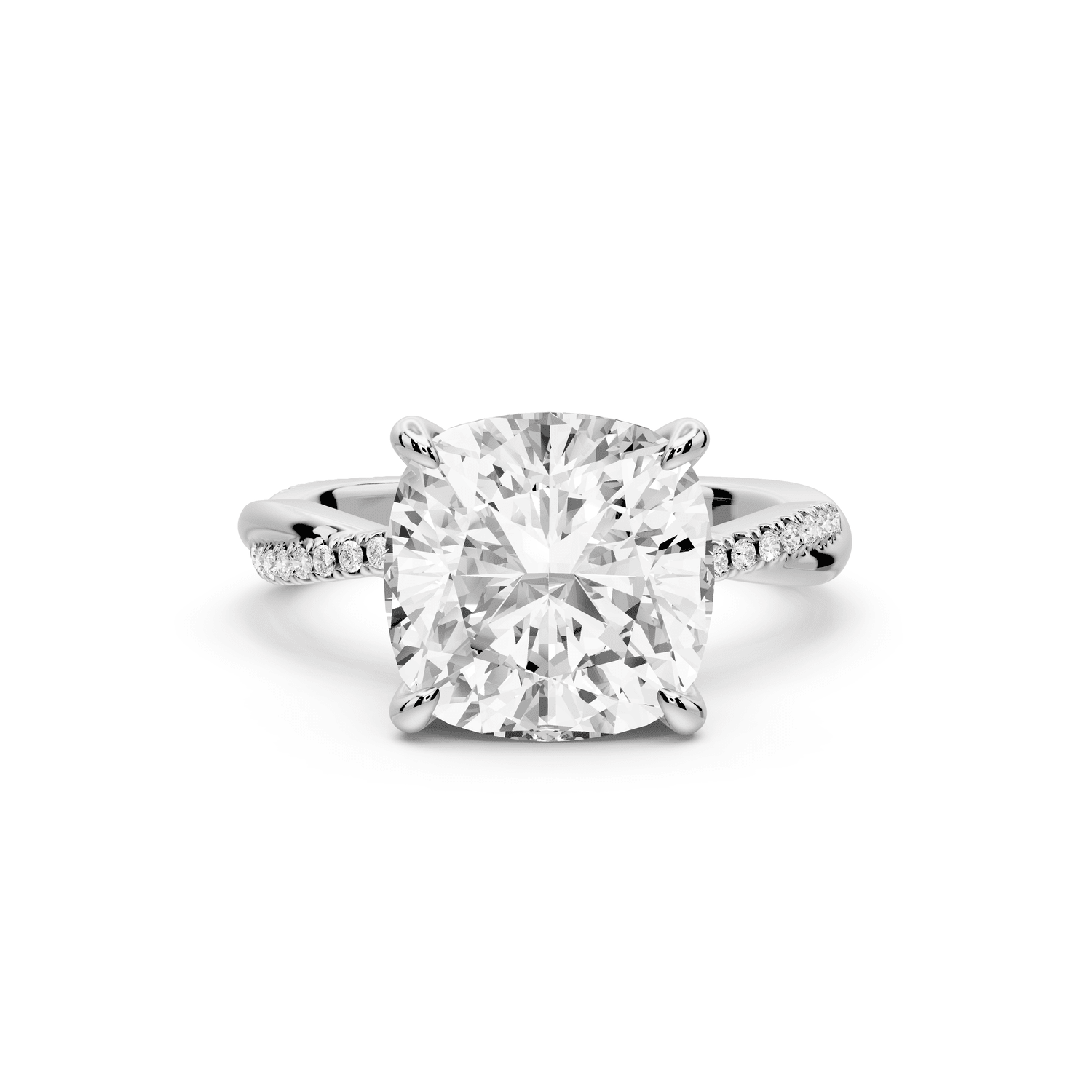 Ella - 4ct 18k white gold Cushion Classic Solitaire Engagement Ring with Shared-Prong Pavé Band - Mr. Alex Jewelry