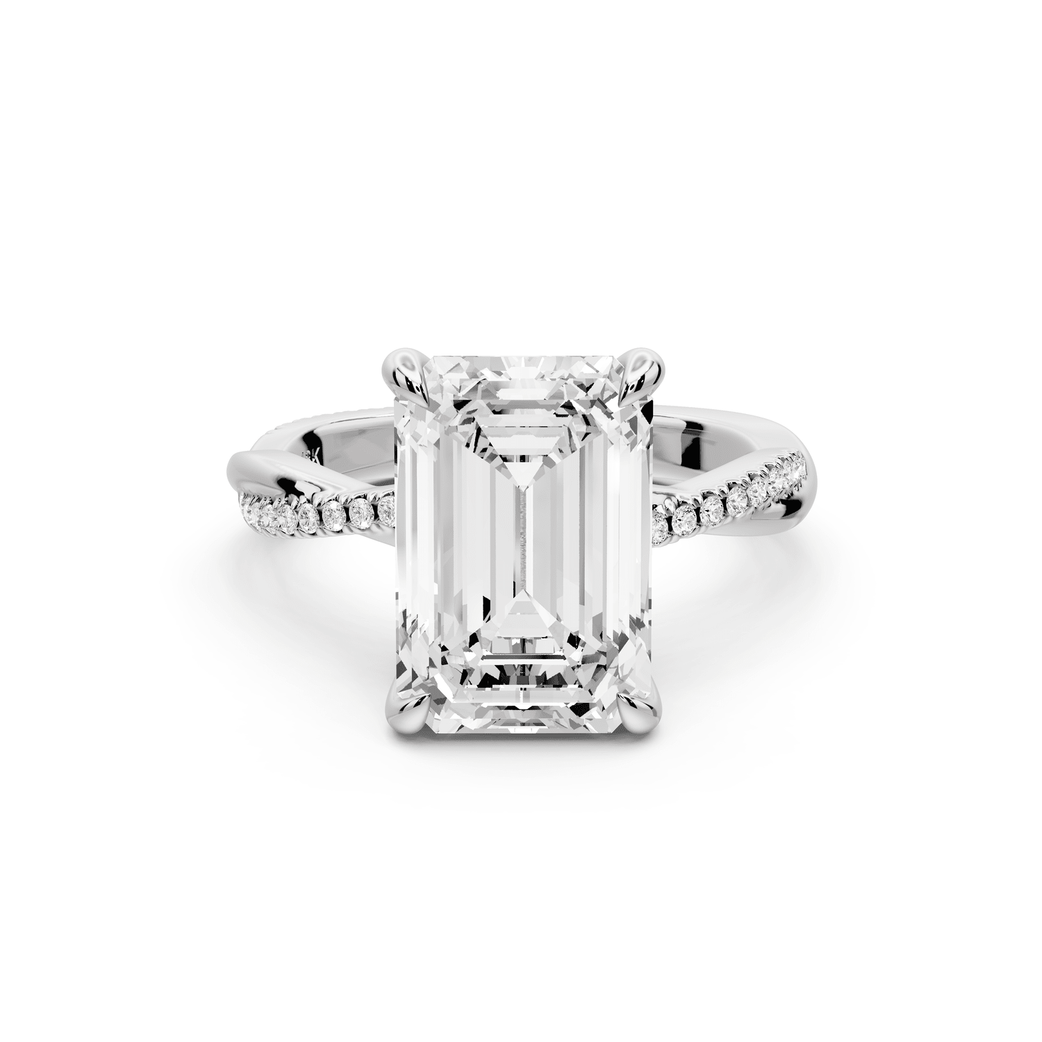 Ella - 4ct 18k white gold Emerald Classic Solitaire Engagement Ring with Shared-Prong Pavé Band - Mr. Alex Jewelry