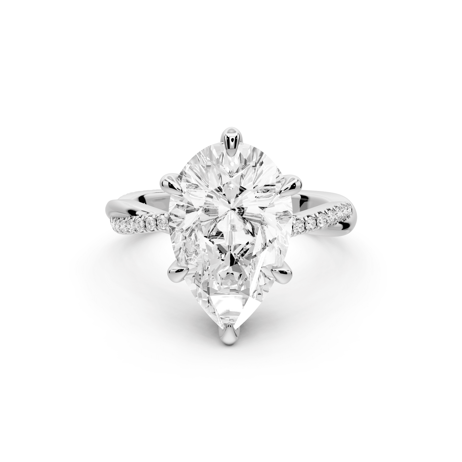 Ella - 4ct 18k white gold Pear Classic Solitaire Engagement Ring with Shared-Prong Pavé Band - Mr. Alex Jewelry