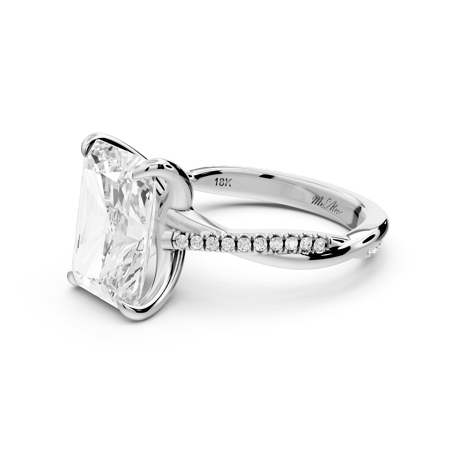 Ella - 4ct 18k white gold Radiant Classic Solitaire Engagement Ring with Shared-Prong Pavé Band - Mr. Alex Jewelry