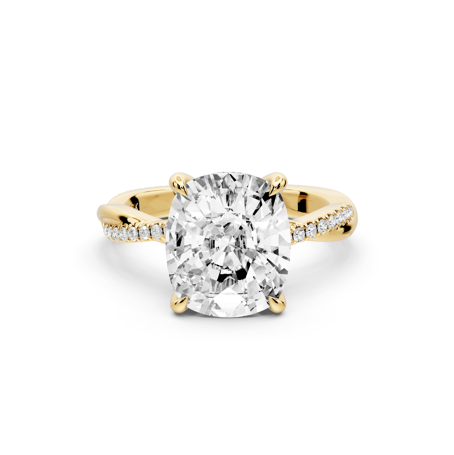 Ella - 4ct 18k yellow gold Ecushion Classic Solitaire Engagement Ring with Shared-Prong Pavé Band - Mr. Alex Jewelry