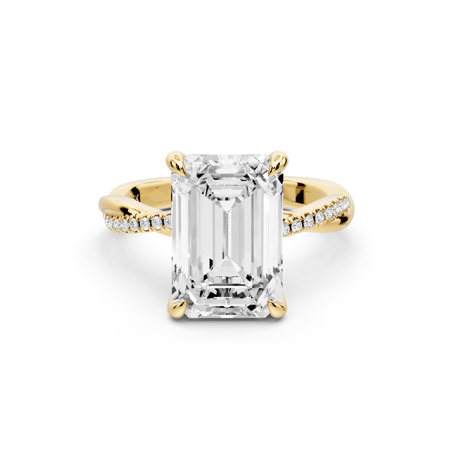 Ella - 4ct 18k yellow gold Emerald Classic Solitaire Engagement Ring with Shared-Prong Pavé Band - Mr. Alex Jewelry
