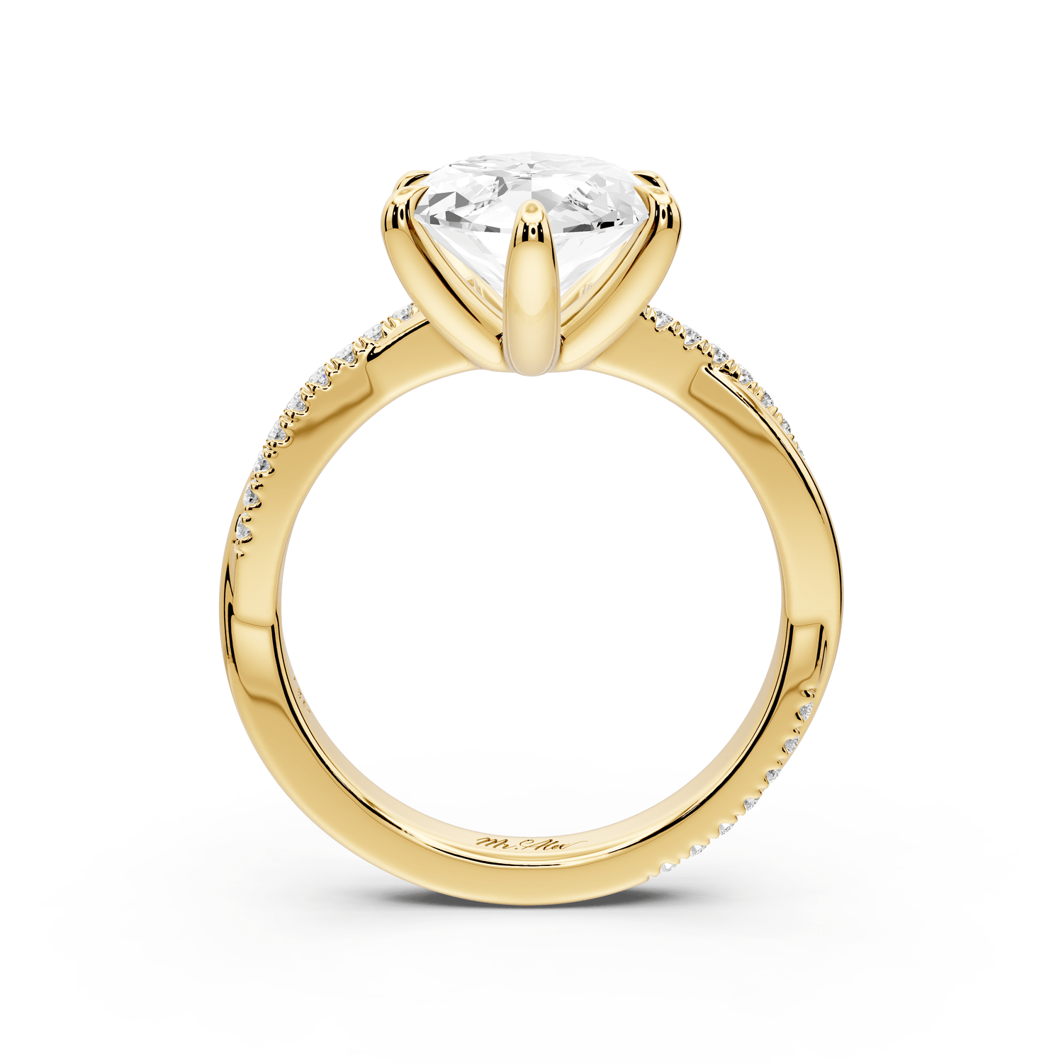 Ella - 4ct 18k yellow gold Marquise Classic Solitaire Engagement Ring with Shared-Prong Pavé Band - Mr. Alex Jewelry