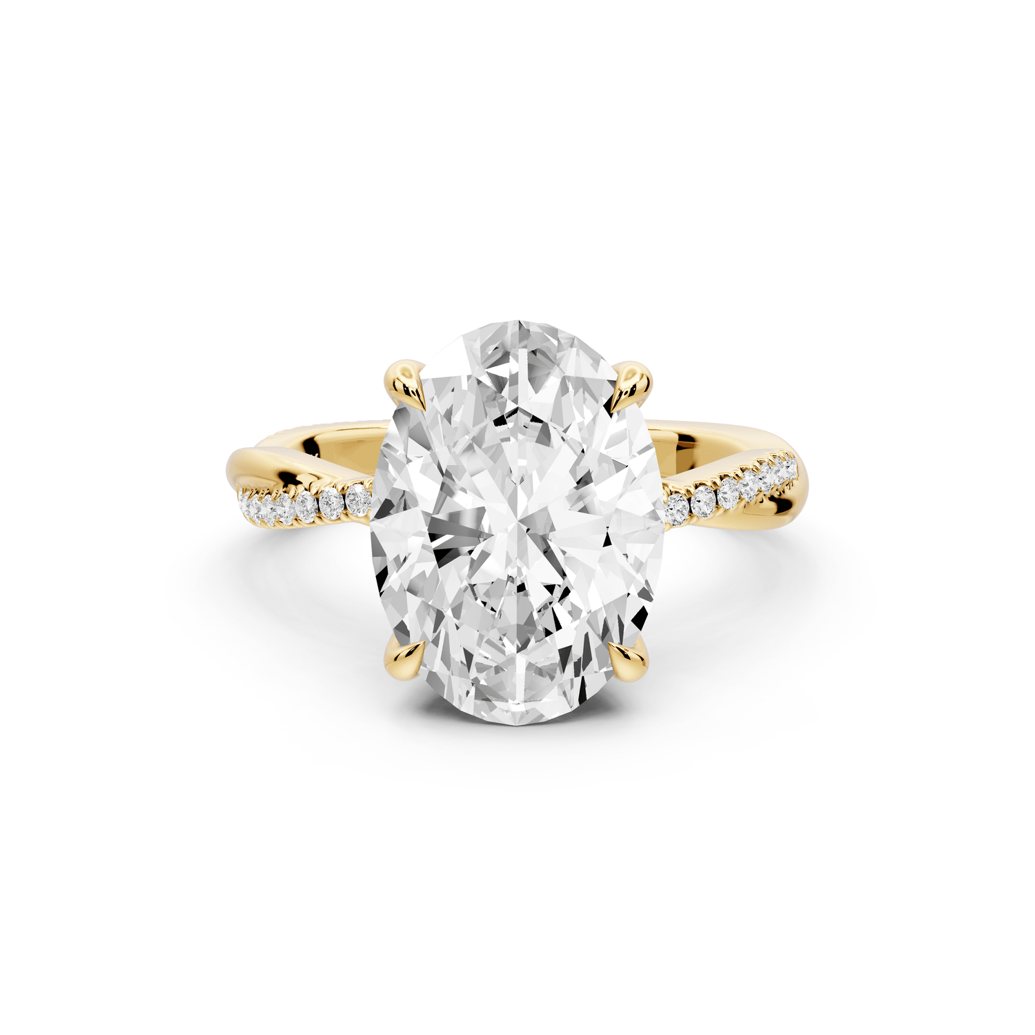 Ella - 4ct 18k yellow gold Oval Classic Solitaire Engagement Ring with Shared-Prong Pavé Band - Mr. Alex Jewelry