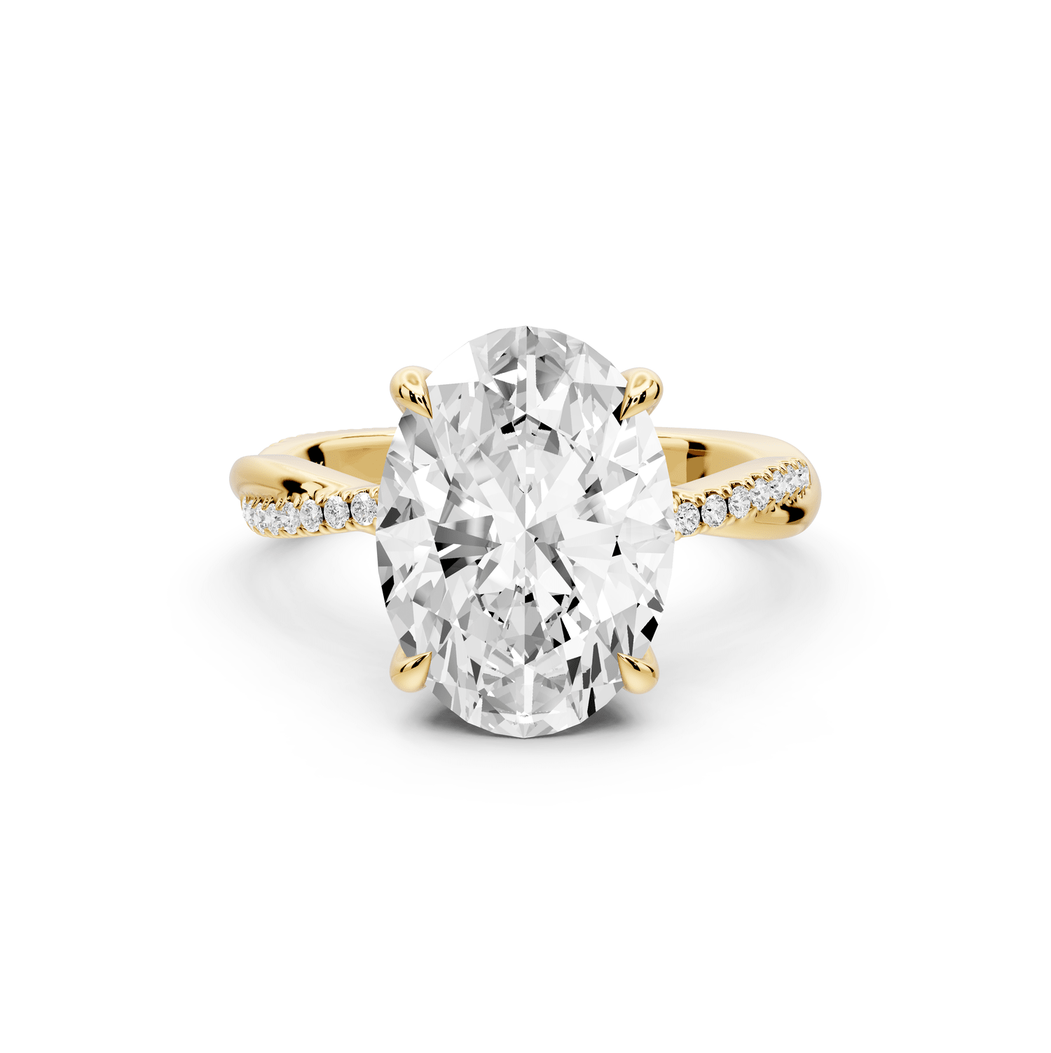 Ella - 4ct 18k yellow gold Oval Classic Solitaire Engagement Ring with Shared-Prong Pavé Band - Mr. Alex Jewelry