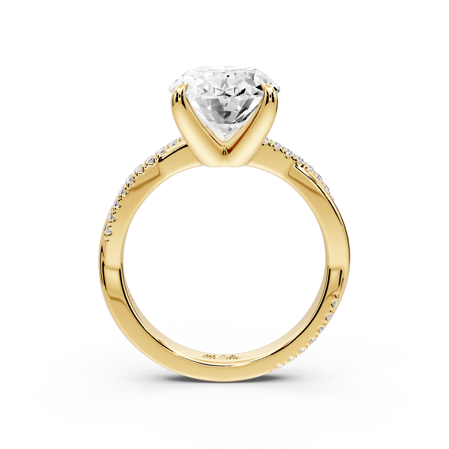 Ella - 4ct 18k yellow gold Oval Classic Solitaire Engagement Ring with Shared-Prong Pavé Band - Mr. Alex Jewelry