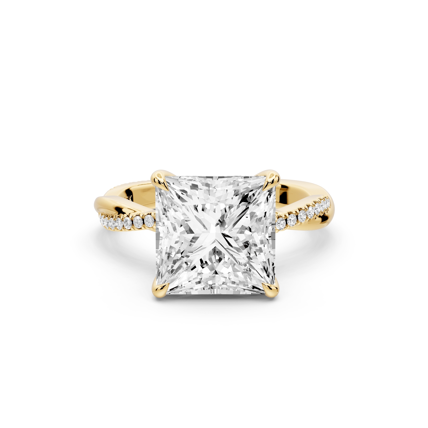 Ella - 4ct 18k yellow gold Princess Classic Solitaire Engagement Ring with Shared-Prong Pavé Band - Mr. Alex Jewelry