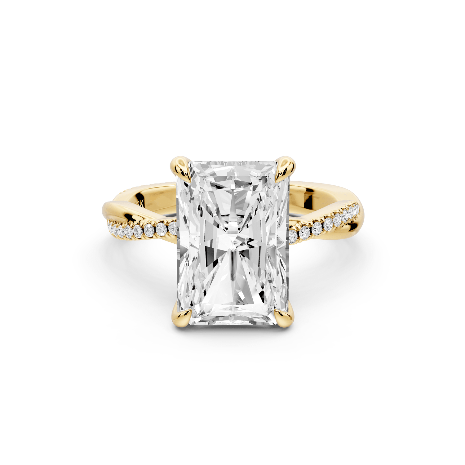 Ella - 4ct 18k yellow gold Radiant Classic Solitaire Engagement Ring with Shared-Prong Pavé Band - Mr. Alex Jewelry