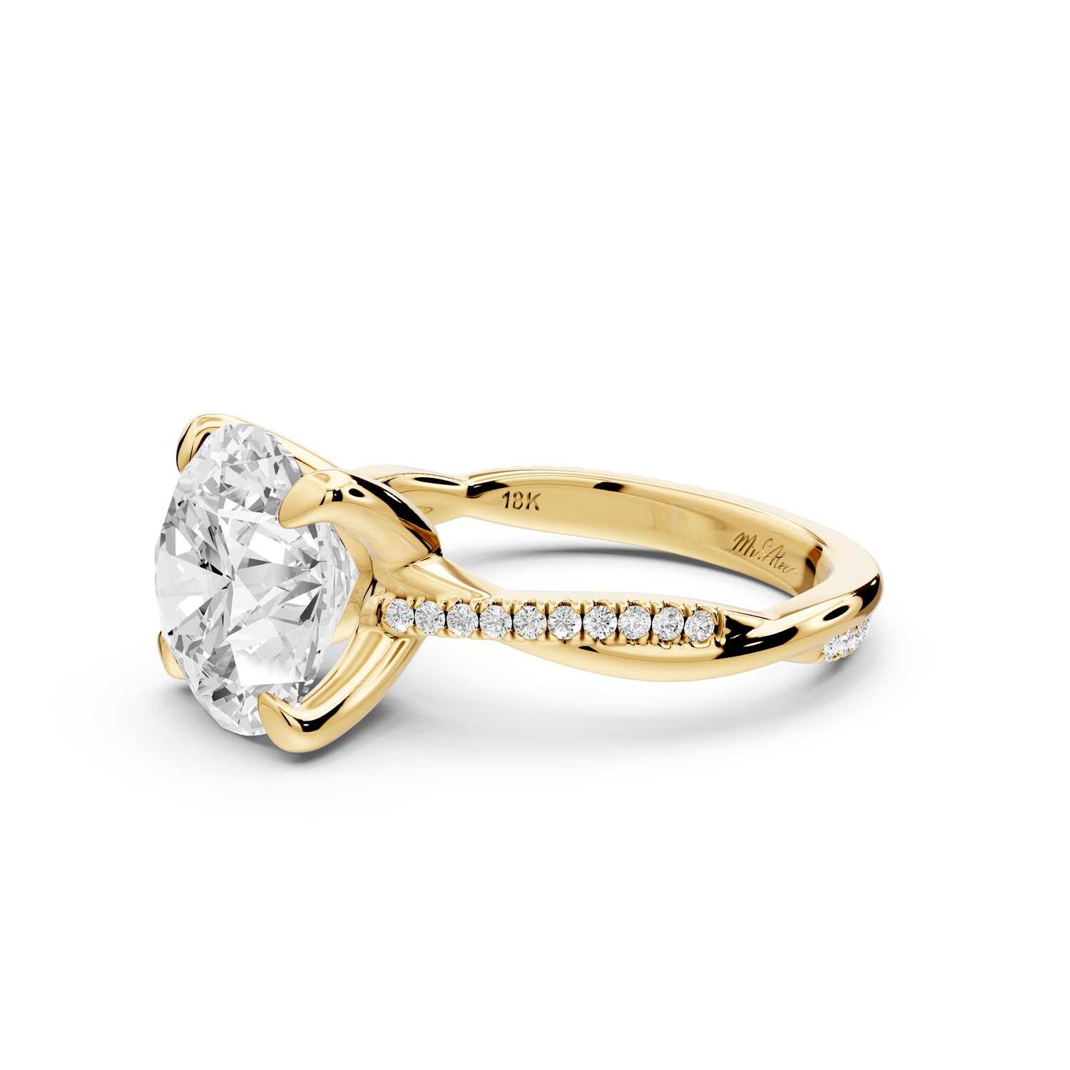 Ella - 4ct 18k yellow gold Round Classic Solitaire Engagement Ring with Shared-Prong Pavé Band - Mr. Alex Jewelry