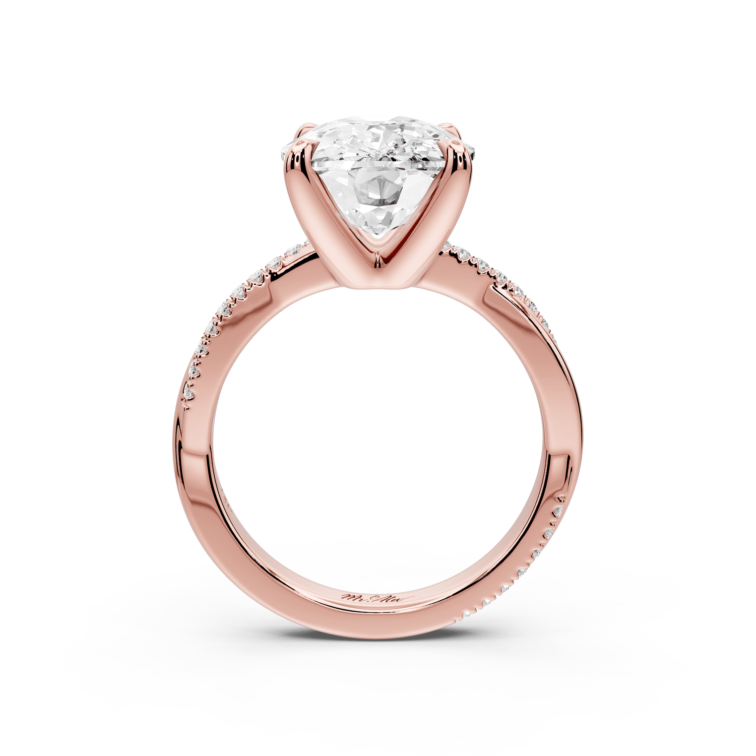 Ella - 5ct 14k rose gold Ecushion Classic Solitaire Engagement Ring with Shared-Prong Pavé Band - Mr. Alex Jewelry