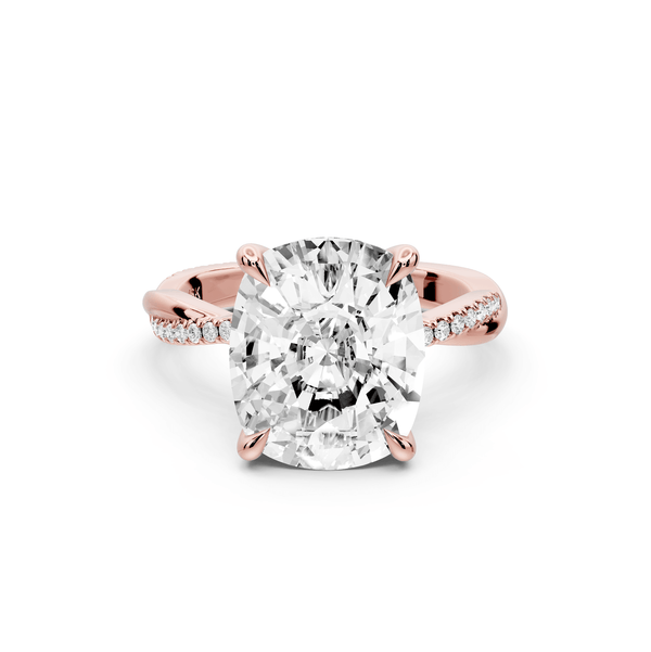 Ella - 5ct 14k rose gold Ecushion Classic Solitaire Engagement Ring with Shared-Prong Pavé Band - Mr. Alex Jewelry