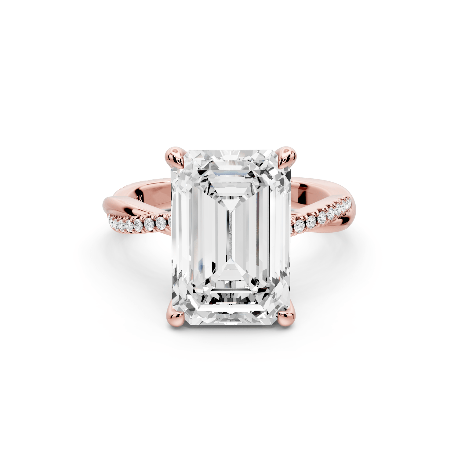 Ella - 5ct 14k rose gold Emerald Classic Solitaire Engagement Ring with Shared-Prong Pavé Band - Mr. Alex Jewelry