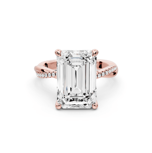 Ella - 5ct 14k rose gold Emerald Classic Solitaire Engagement Ring with Shared-Prong Pavé Band - Mr. Alex Jewelry