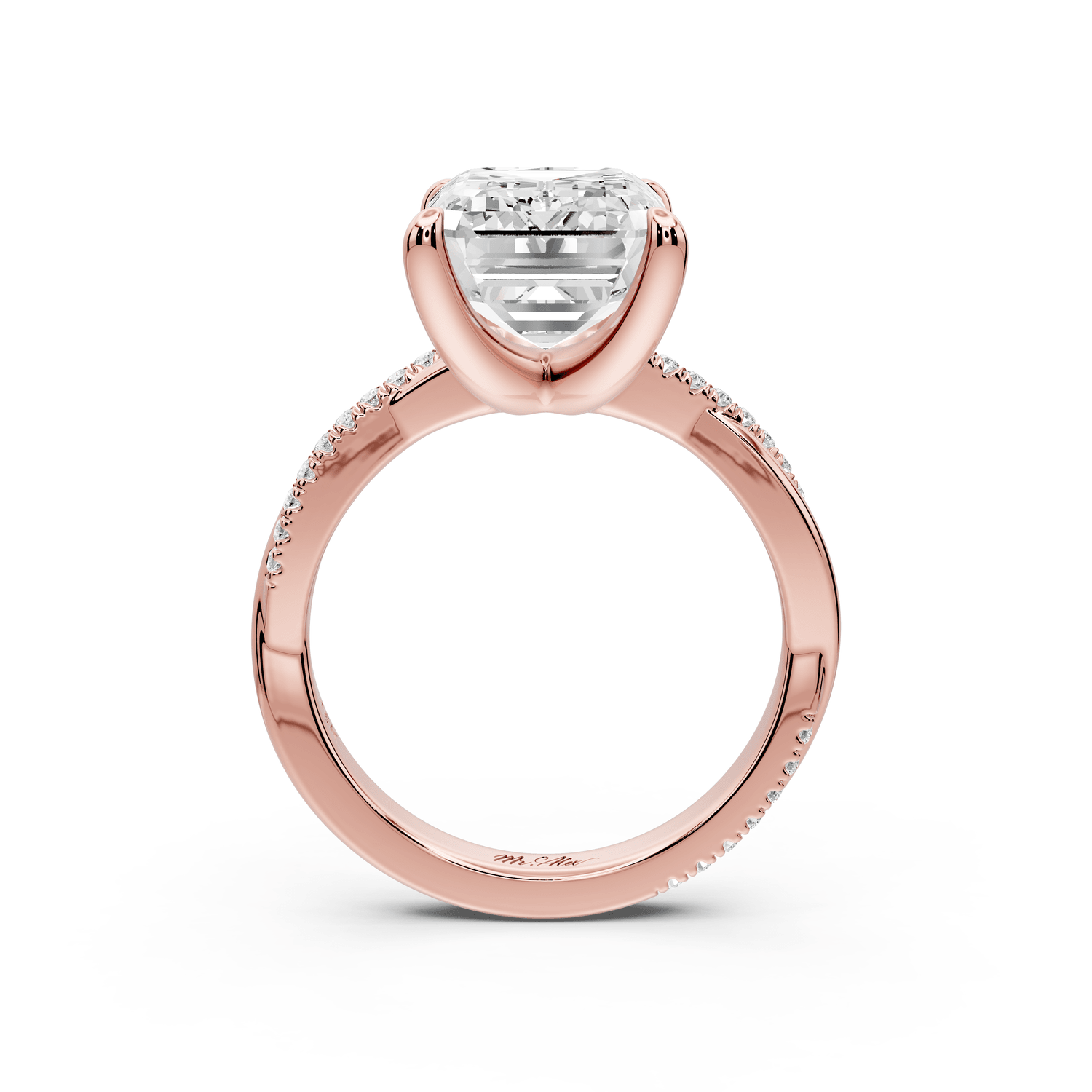 Ella - 5ct 14k rose gold Emerald Classic Solitaire Engagement Ring with Shared-Prong Pavé Band - Mr. Alex Jewelry