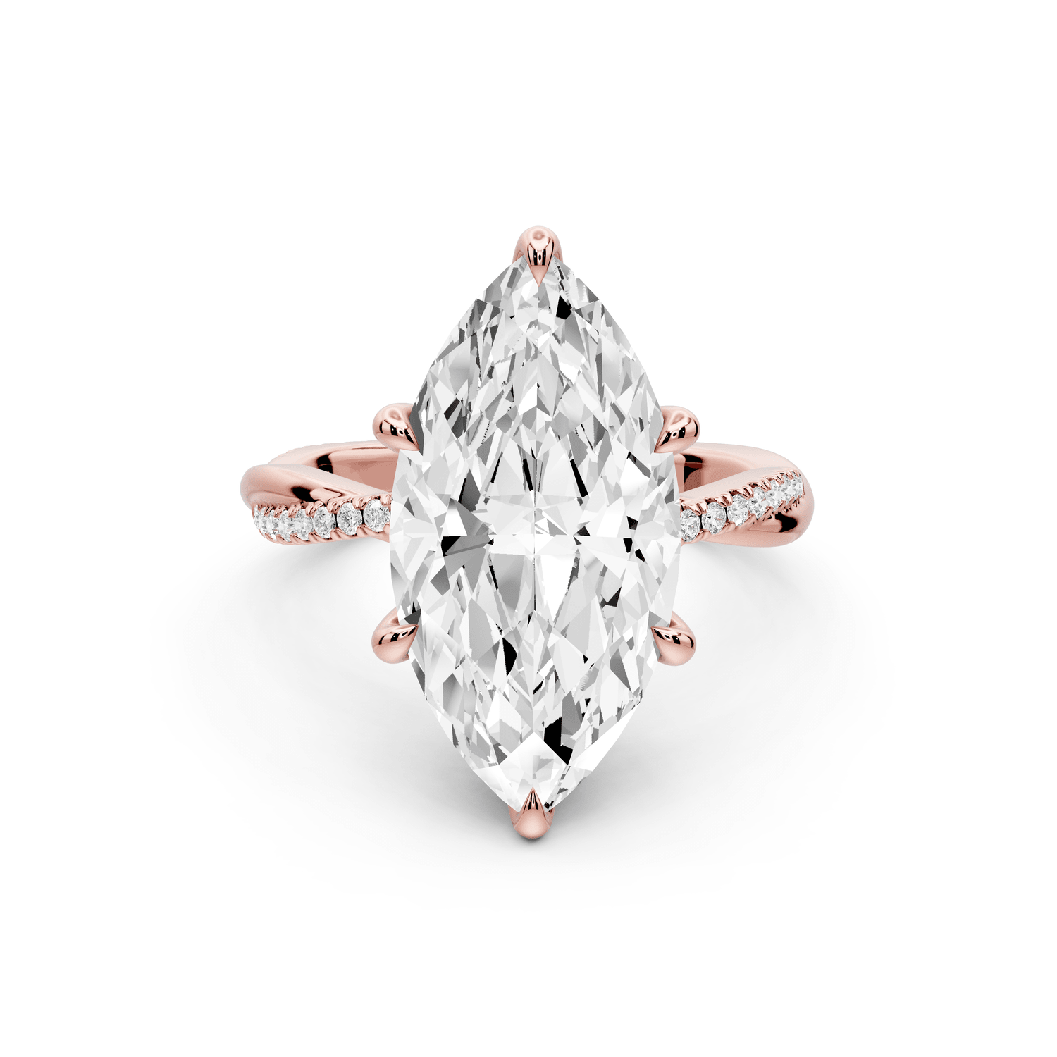 Ella - 5ct 14k rose gold Marquise Classic Solitaire Engagement Ring with Shared-Prong Pavé Band - Mr. Alex Jewelry