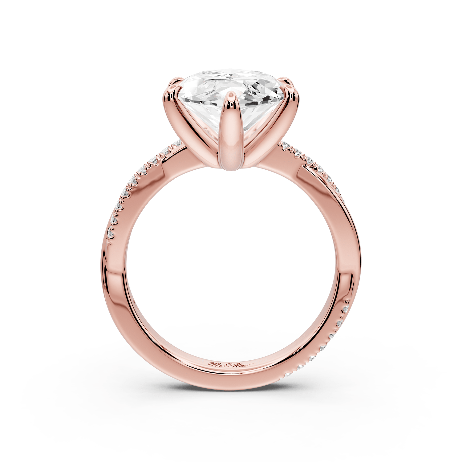 Ella - 5ct 14k rose gold Marquise Classic Solitaire Engagement Ring with Shared-Prong Pavé Band - Mr. Alex Jewelry