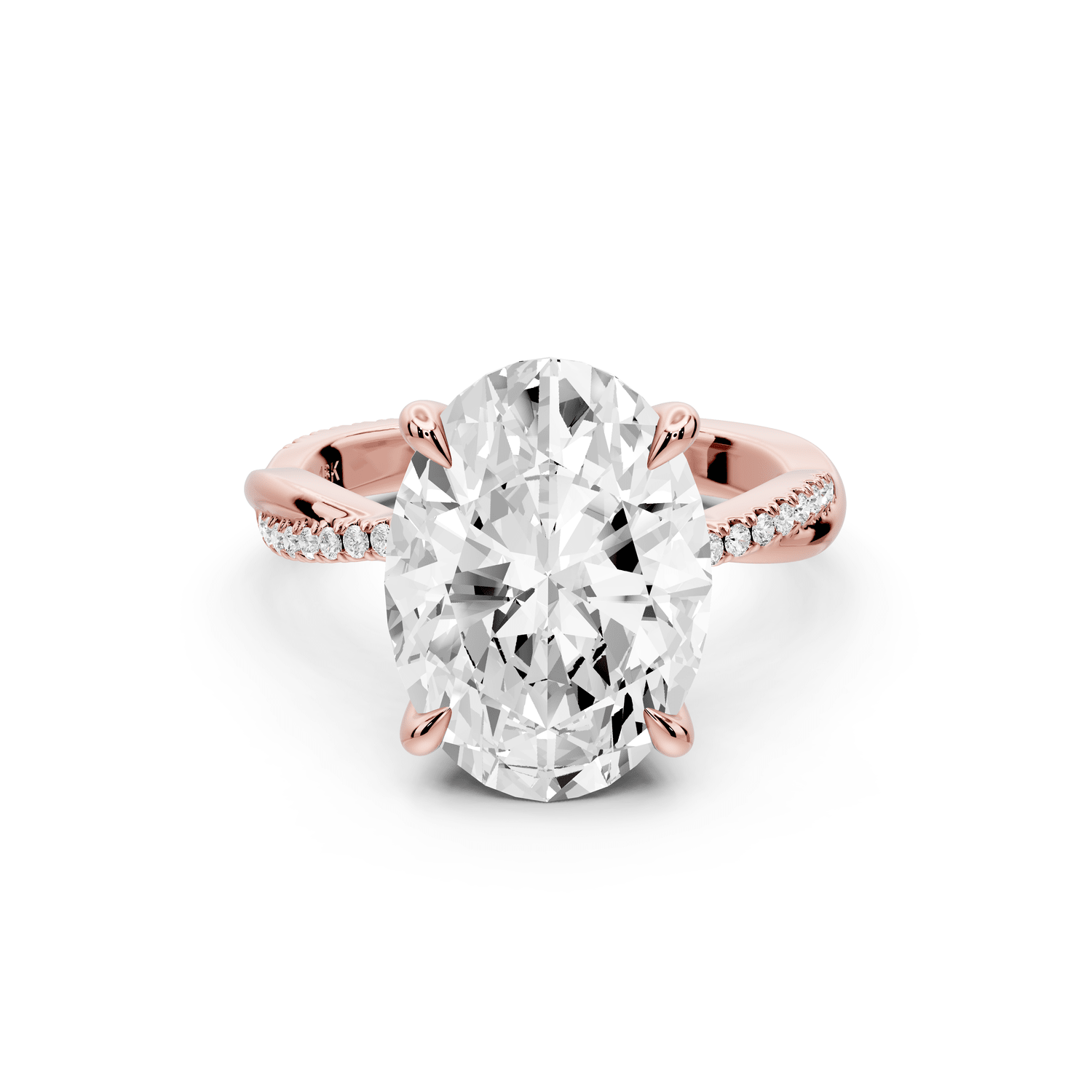 Ella - 5ct 14k rose gold Oval Classic Solitaire Engagement Ring with Shared-Prong Pavé Band - Mr. Alex Jewelry