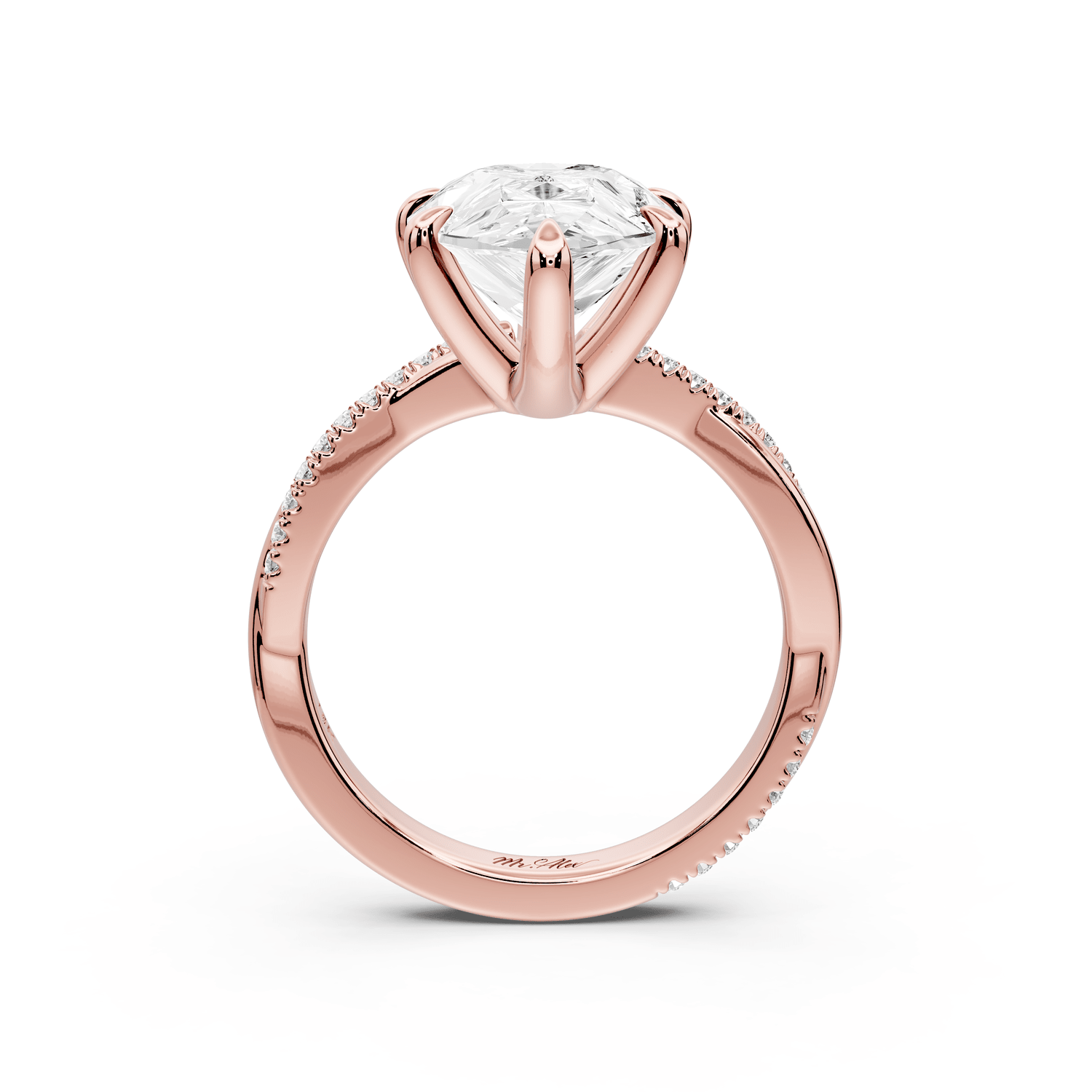Ella - 5ct 14k rose gold Pear Classic Solitaire Engagement Ring with Shared-Prong Pavé Band - Mr. Alex Jewelry