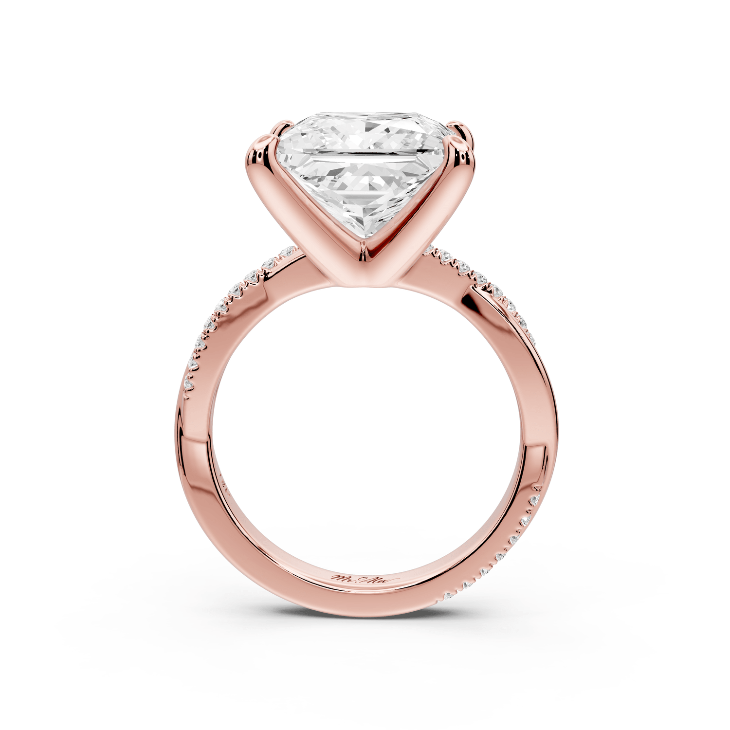 Ella - 5ct 14k rose gold Princess Classic Solitaire Engagement Ring with Shared-Prong Pavé Band - Mr. Alex Jewelry