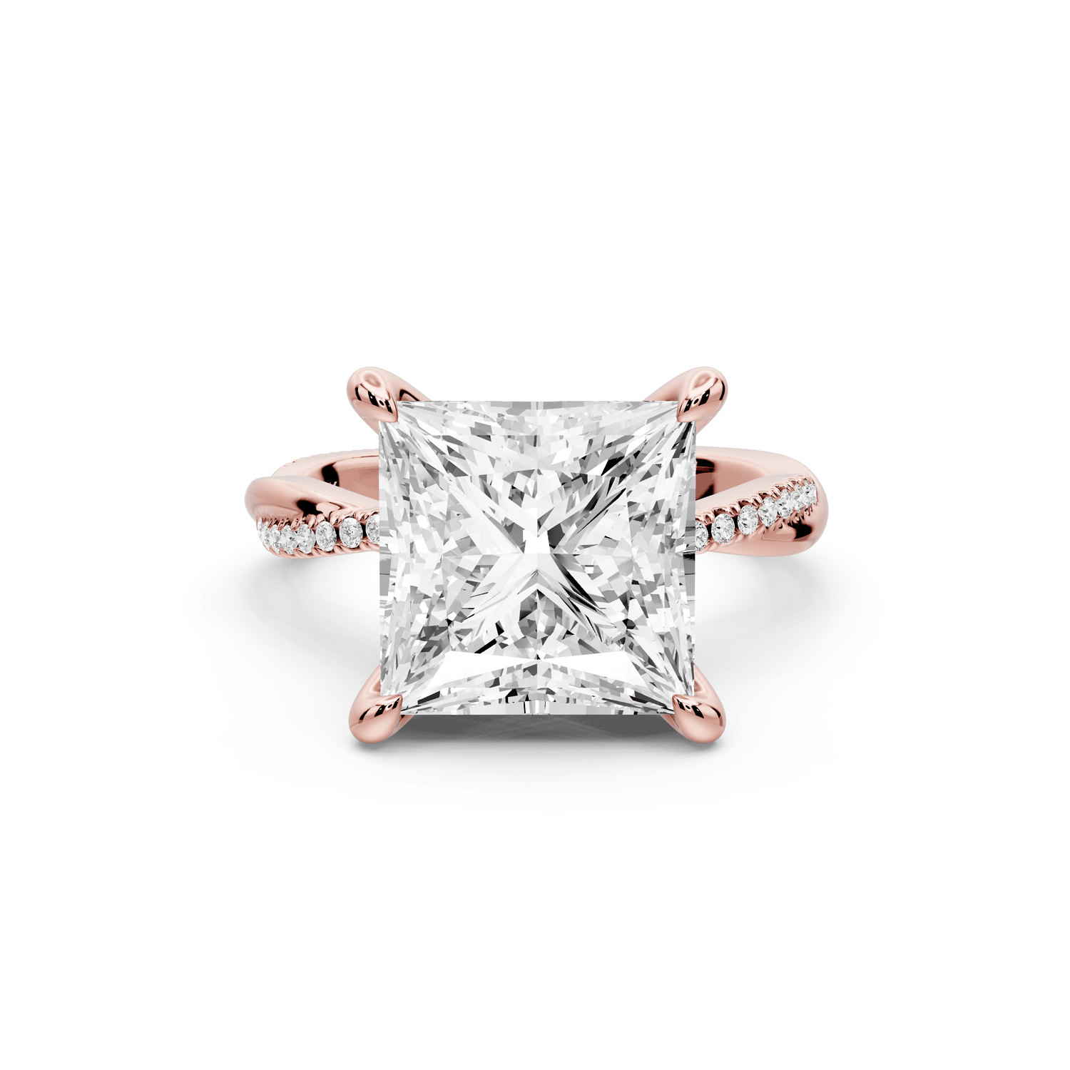 Ella - 5ct 14k rose gold Princess Classic Solitaire Engagement Ring with Shared-Prong Pavé Band - Mr. Alex Jewelry