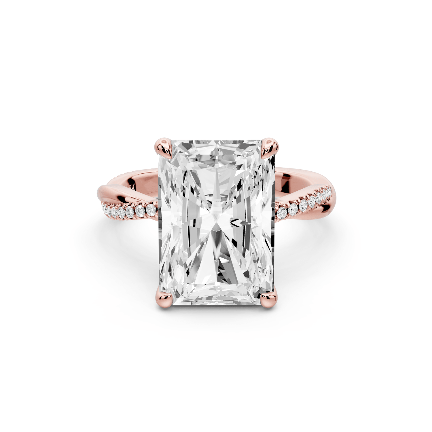 Ella - 5ct 14k rose gold Radiant Classic Solitaire Engagement Ring with Shared-Prong Pavé Band - Mr. Alex Jewelry