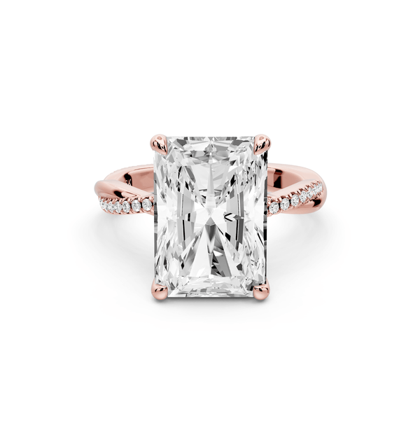 Ella - 5ct 14k rose gold Radiant Classic Solitaire Engagement Ring with Shared-Prong Pavé Band - Mr. Alex Jewelry
