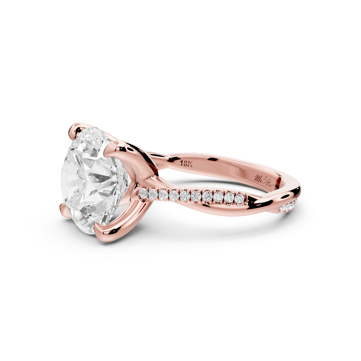 Ella - 5ct 14k rose gold Round Classic Solitaire Engagement Ring with Shared-Prong Pavé Band - Mr. Alex Jewelry