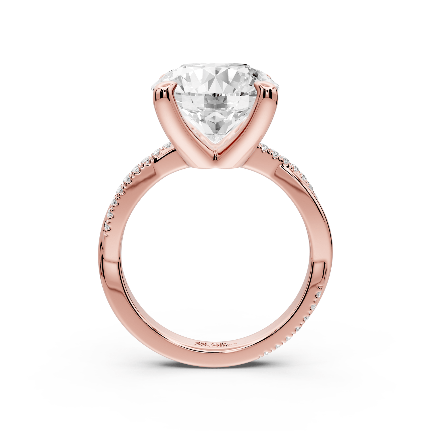 Ella - 5ct 14k rose gold Round Classic Solitaire Engagement Ring with Shared-Prong Pavé Band - Mr. Alex Jewelry