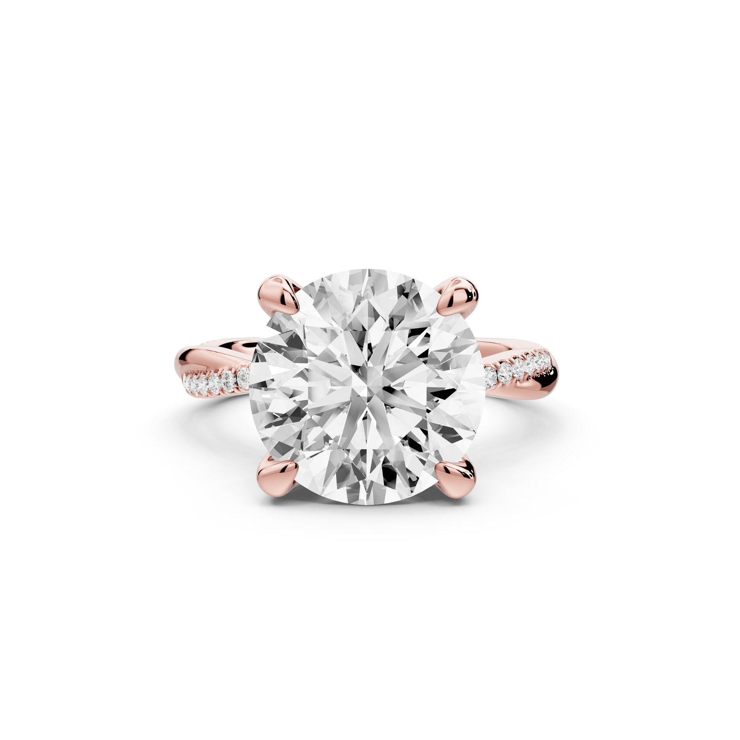 Ella - 5ct 14k rose gold Round Classic Solitaire Engagement Ring with Shared-Prong Pavé Band - Mr. Alex Jewelry