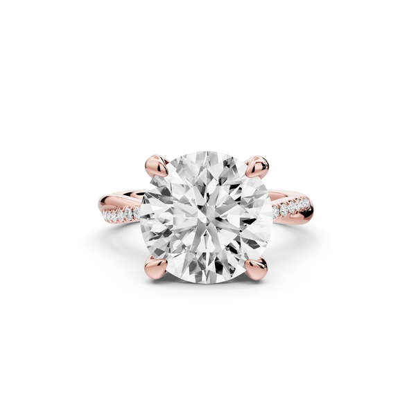 Ella - 5ct 14k rose gold Round Classic Solitaire Engagement Ring with Shared-Prong Pavé Band - Mr. Alex Jewelry