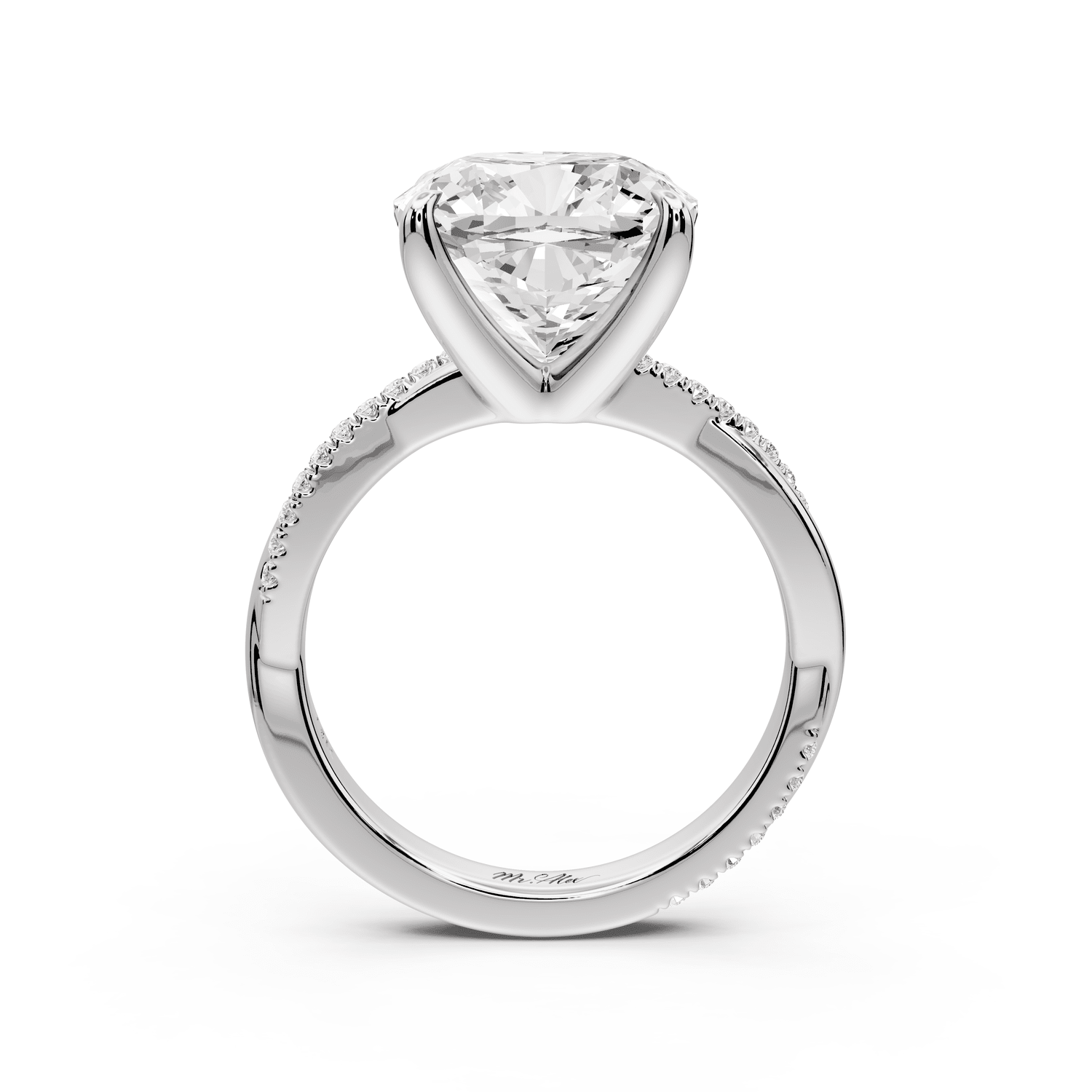 Ella - 5ct 14k white gold Cushion Classic Solitaire Engagement Ring with Shared-Prong Pavé Band - Mr. Alex Jewelry