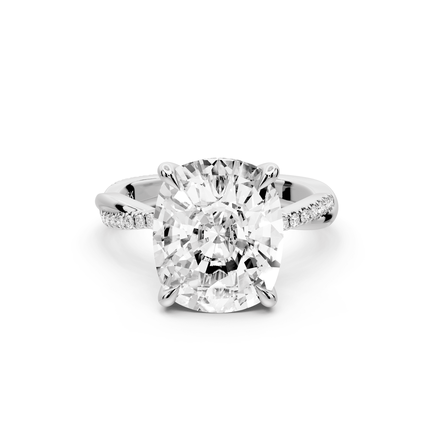 Ella - 5ct 14k white gold Ecushion Classic Solitaire Engagement Ring with Shared-Prong Pavé Band - Mr. Alex Jewelry