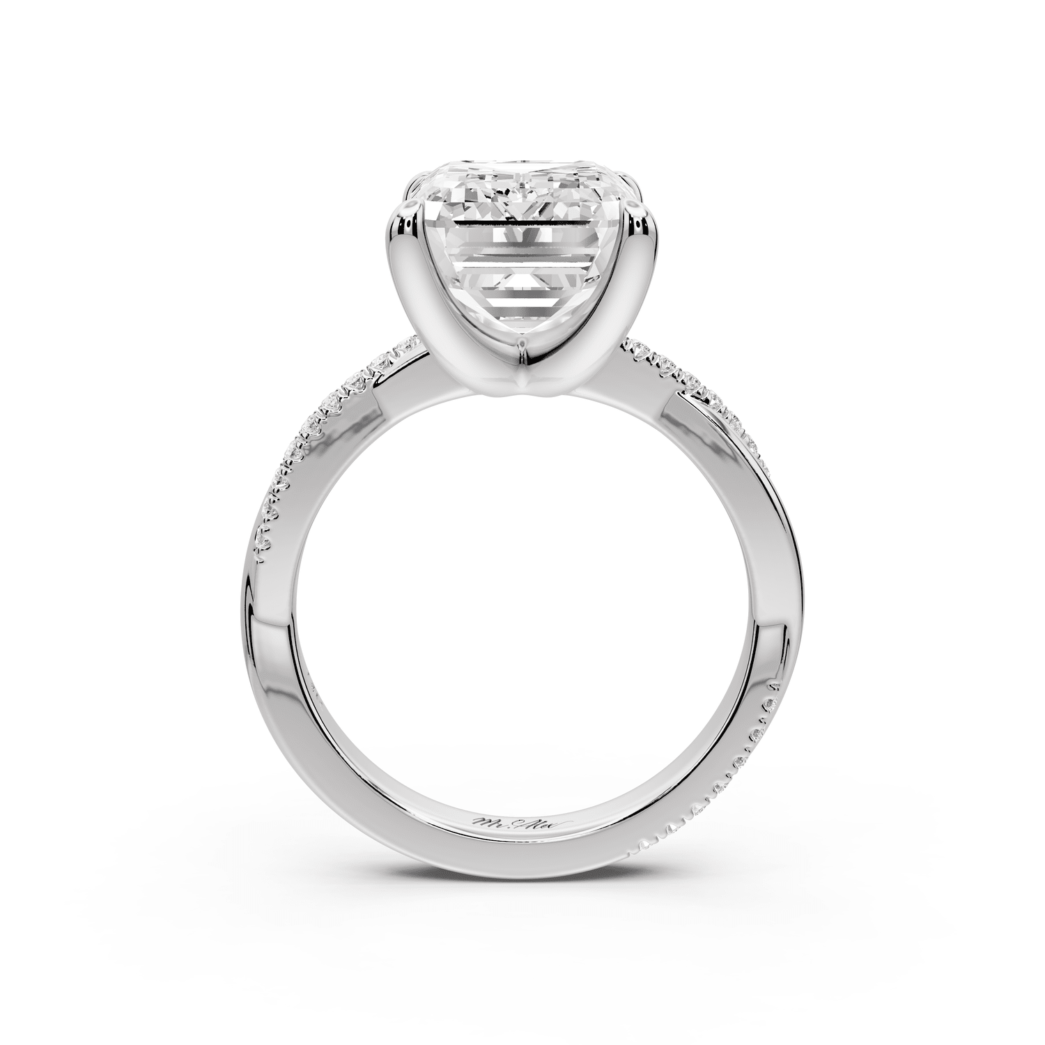 Ella - 5ct 14k white gold Emerald Classic Solitaire Engagement Ring with Shared-Prong Pavé Band - Mr. Alex Jewelry