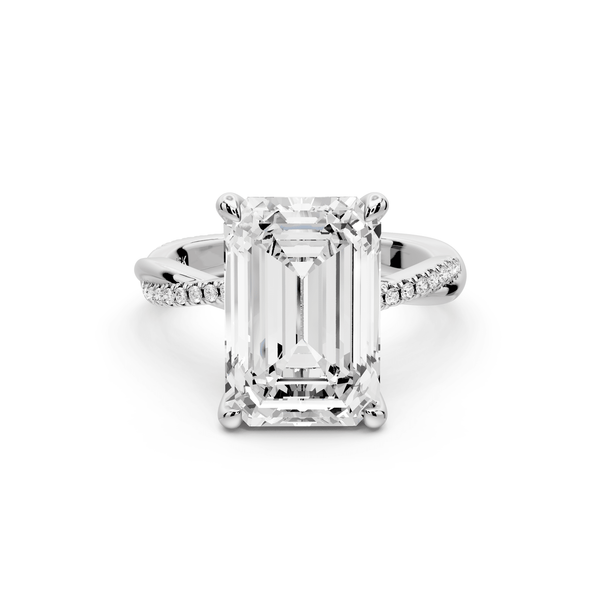 Ella - 5ct 14k white gold Emerald Classic Solitaire Engagement Ring with Shared-Prong Pavé Band - Mr. Alex Jewelry