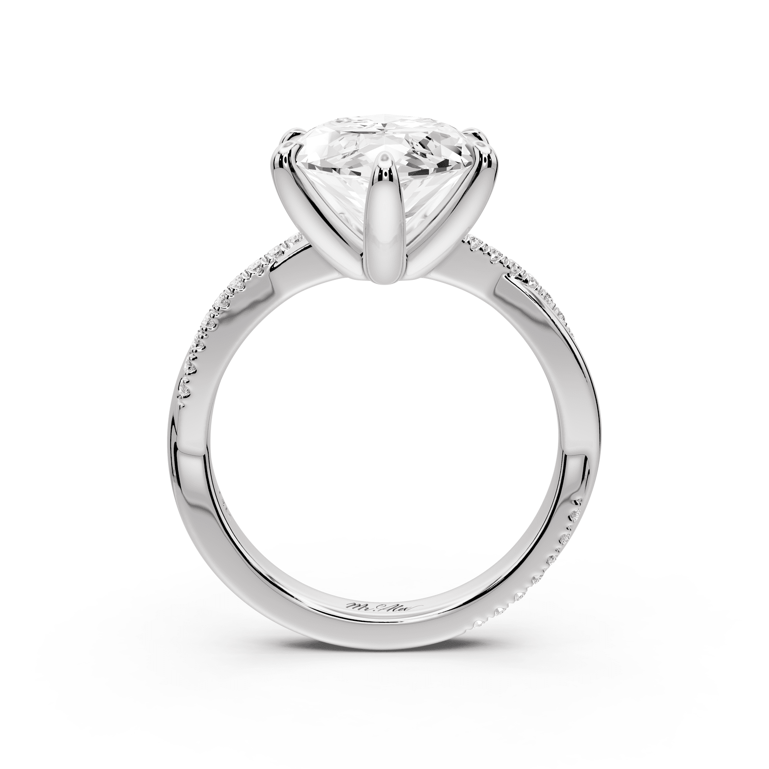 Ella - 5ct 14k white gold Marquise Classic Solitaire Engagement Ring with Shared-Prong Pavé Band - Mr. Alex Jewelry