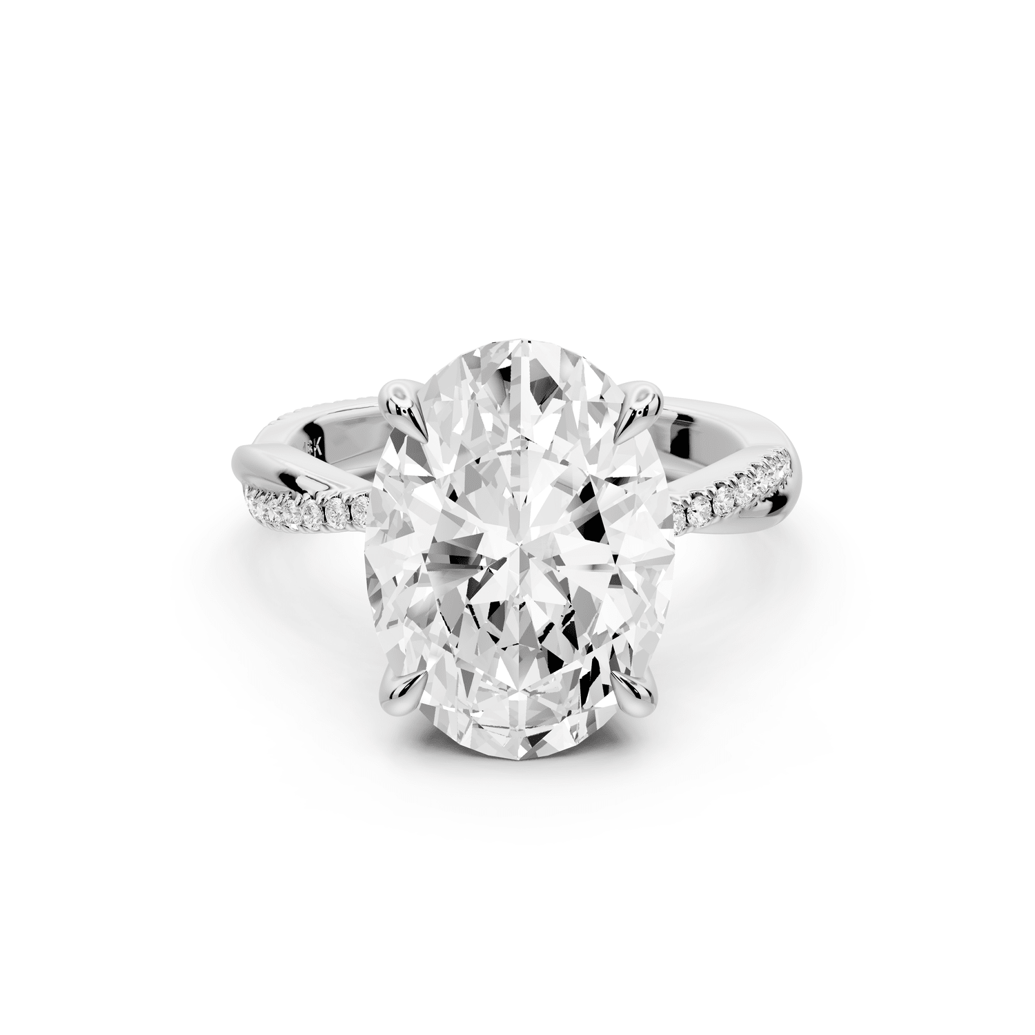 Ella - 5ct 14k white gold Oval Classic Solitaire Engagement Ring with Shared-Prong Pavé Band - Mr. Alex Jewelry