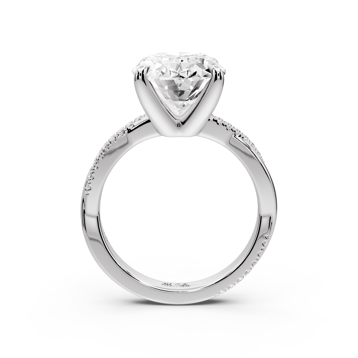 Ella - 5ct 14k white gold Oval Classic Solitaire Engagement Ring with Shared-Prong Pavé Band - Mr. Alex Jewelry